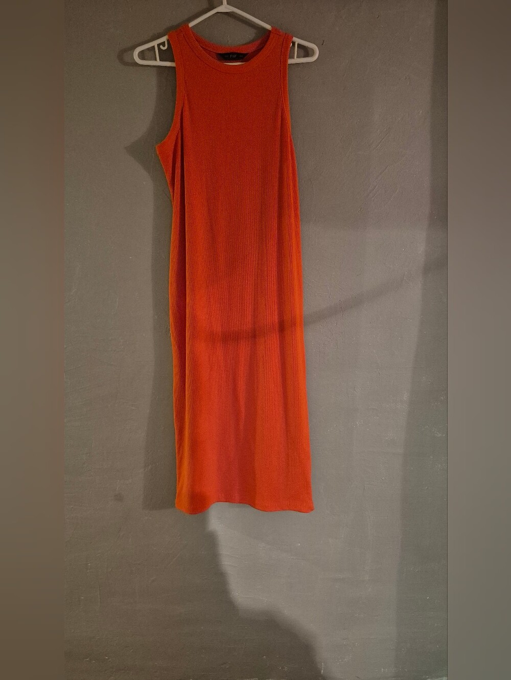 Sleeveless Rib Knit Midi Dress - Orange